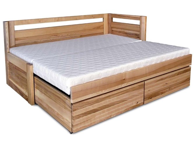 Teodor rozkládací postel z masivu dub 80 nebo 90 x 200 cm - Druh materiálu: Dub rustikal, Tloušťka materiálu: 40 mm