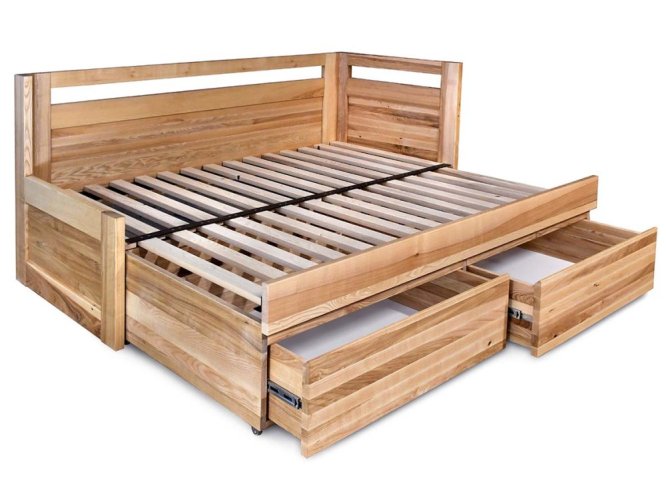 Kompletní sestava Teodor  – rozkládací postel Teodor, matrace Dia Relax Hi a noční stolek Teodor z masivu jasan