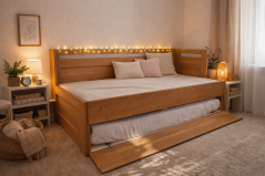 Kompletní sestava Teodor  – rozkládací postel Teodor, matrace Dia Relax Hi a noční stolek Teodor z dubového masivu