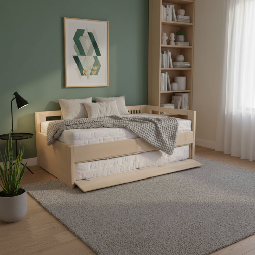 Ložnicový set Teodor  – rozkládací postel Teodor, matrace Dia Relax Hi a noční stolek Teodor z masivu buk